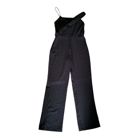 Asymmetrical Pinstripe Jumpsuit Size Small - Picture 1 of 7